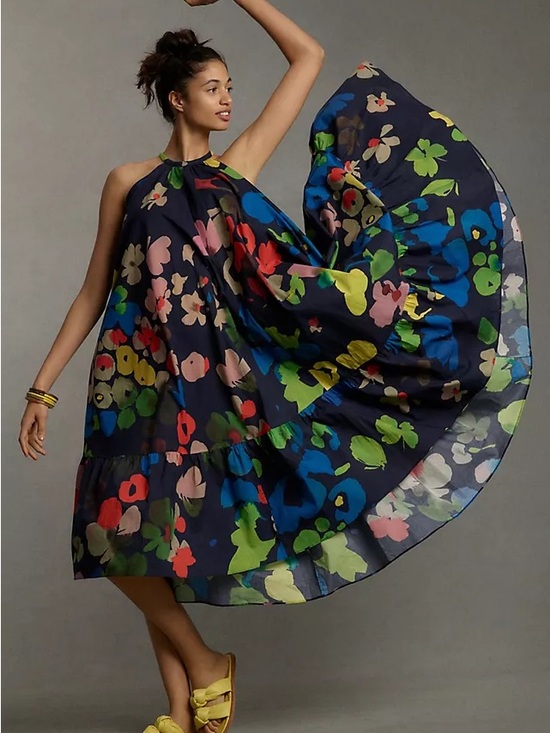 Anthropologie Dresses & Skirts - Anthropologie Navy Halter Maxi Dress with Multicolor Floral Print